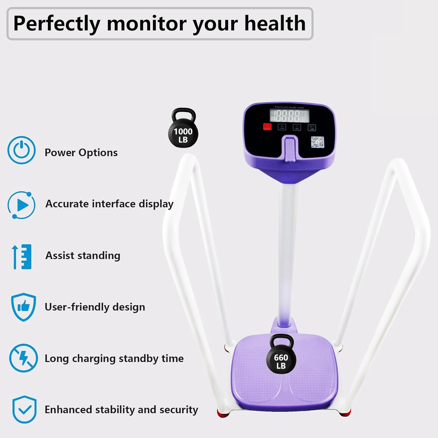 Assist The Elderly in Measuring Weight gain While Standing, with an Electronic Scale with armrests, Suitable for use in clinics, Hospitals, Schools, Nursing Homes (Dreamy Purple)
