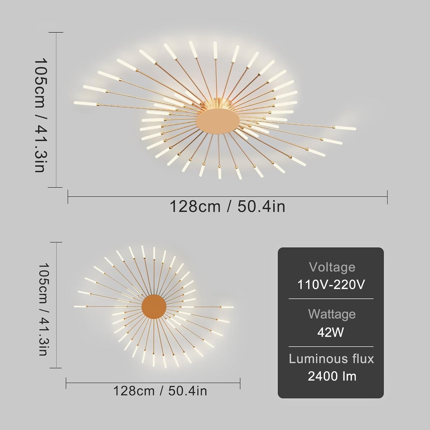 Modern Ceiling Light Flower Shape, Metal Firework Ceiling Lamp with Plug-in LED Source, Lighting Fixture for Living Room Dining Room Bedroom, Natural Light