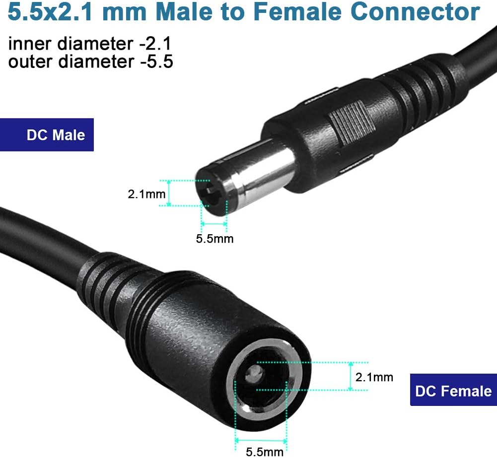 SIOCEN 2-Pack 3ft DC Extension Cable 5.5mm x 2.1mm Male to Female Power Cord for CCTV Security Surveillance Indoor IP Camera Dvr Standalone LED Strip,Car,12v DC Power Supply Plug Adapter