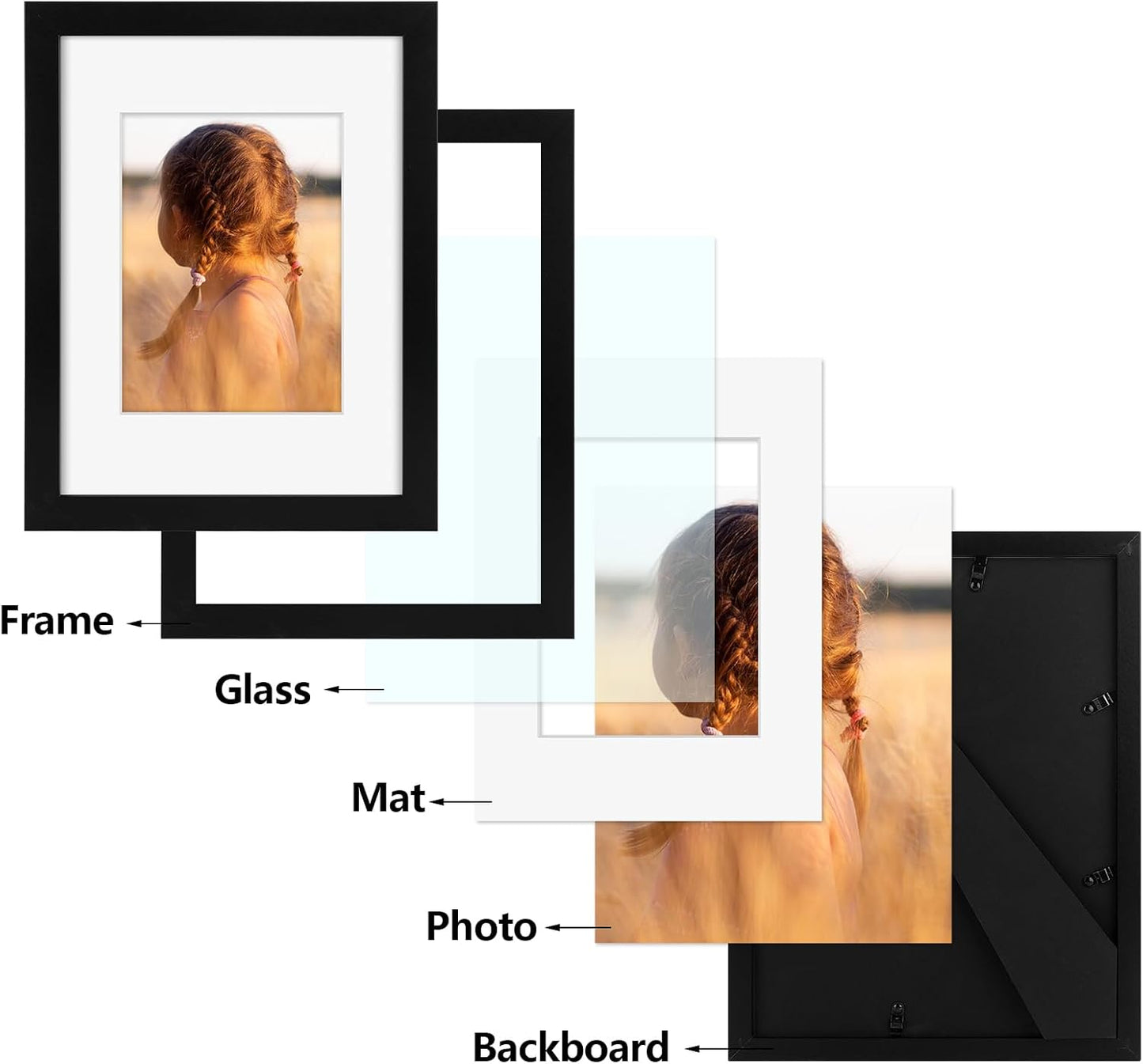 Golden State Art, 9x12 Picture Frame with Mat for 6x8 - High Definition Glass Wall Mounting Horizontal Vertical Display (Black, 1 Pack)