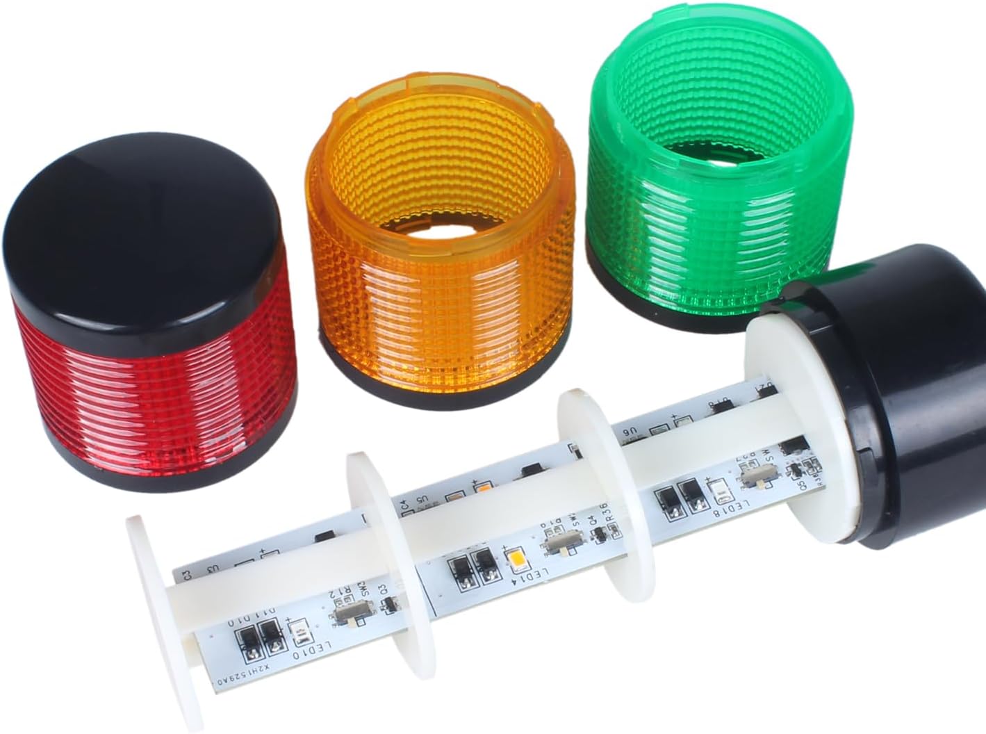 Led Signal Tower Stack Lights, Industrial Signal Warning Lights, Column Tower Lamp with Rotatable Base, Steady/Flashing Switchable,12V 24V DC(3-Layer, with Buzzer) Black