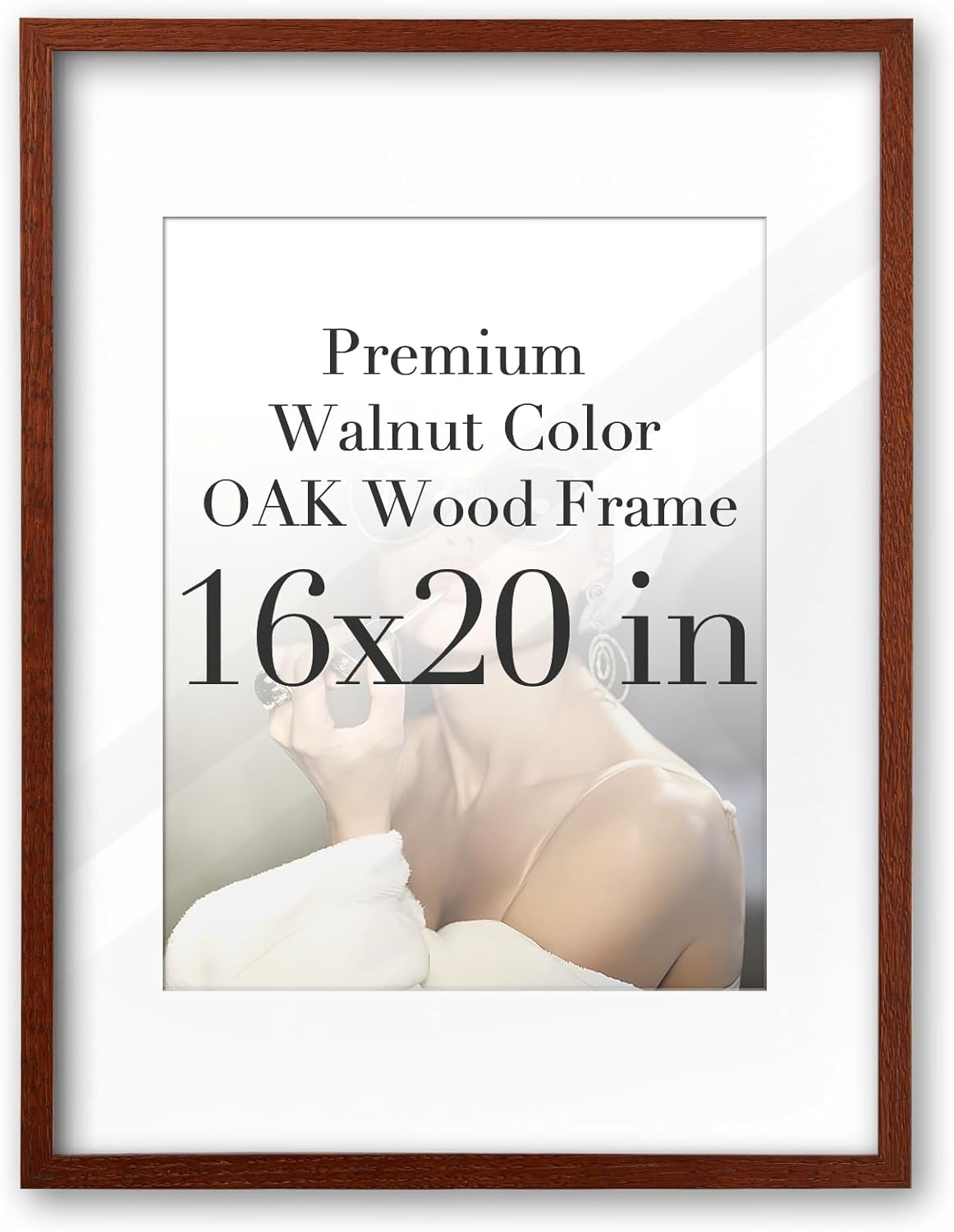 iHery Standard 16x20in Premium Truly Natural OAK Wood Walnut Color Picture Frame with 2 Mats (11x14,16x20), Acrylic Glass Thickened Backboard, Minimalist Photo Frames Narrow Border Set of 1