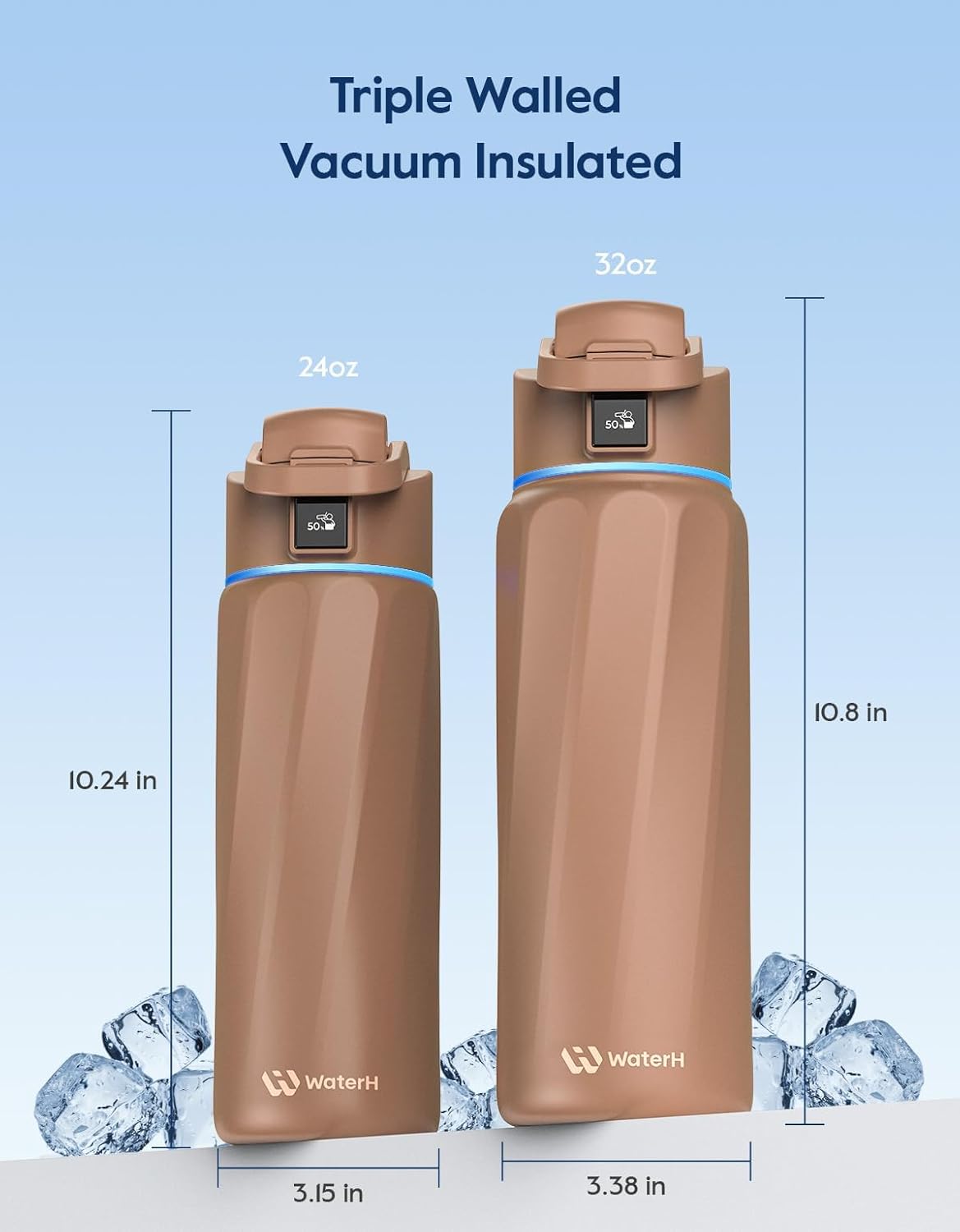BOOST Smart Water Bottle that Reminds You to Drink, 24oz BPA-Free Stainless Steel Vacuum Insulated Bottle, Wide Mouth Water Tracker Bottle with APP, Ideal Gift for Christmas, New Year