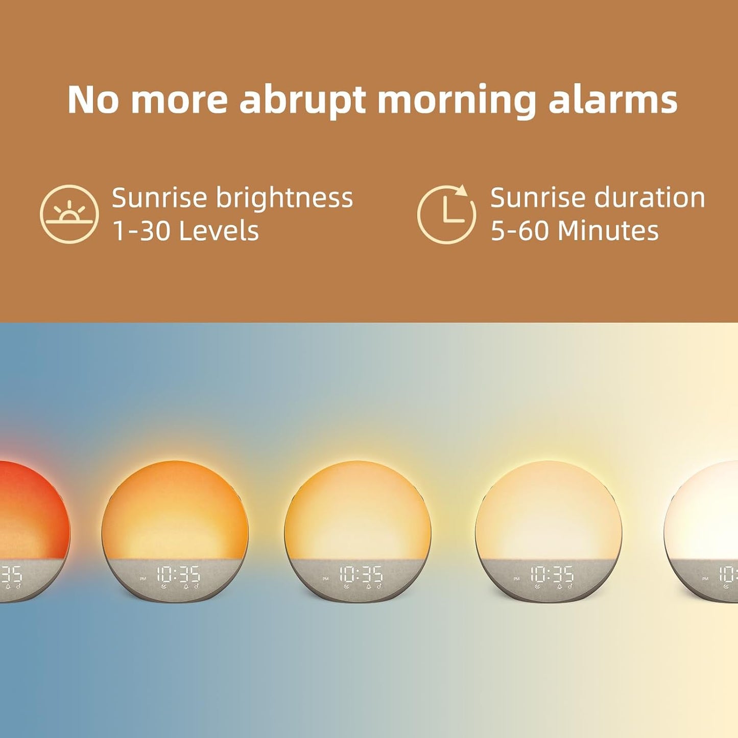 Sunrise Alarm Clock White Noise Machine: Natural Wake Up Light - Dimmable Clock with Bluetooth Speaker for Bedroom - 25 Sleep Sounds for Baby Adults Kids Cocoa