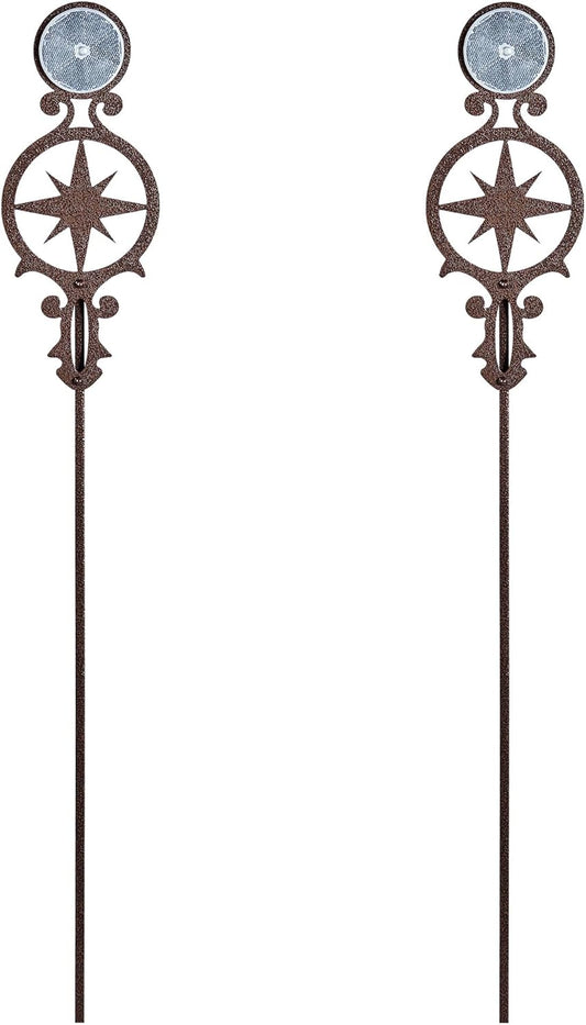 Touch of Class Pathways Reflective Driveway Marker Stake Set of Two for Outdoor Use | Compass Star Emblem Design | Personalized Tall Reflector Set of 2 | Weathered Bronze Durable Finish