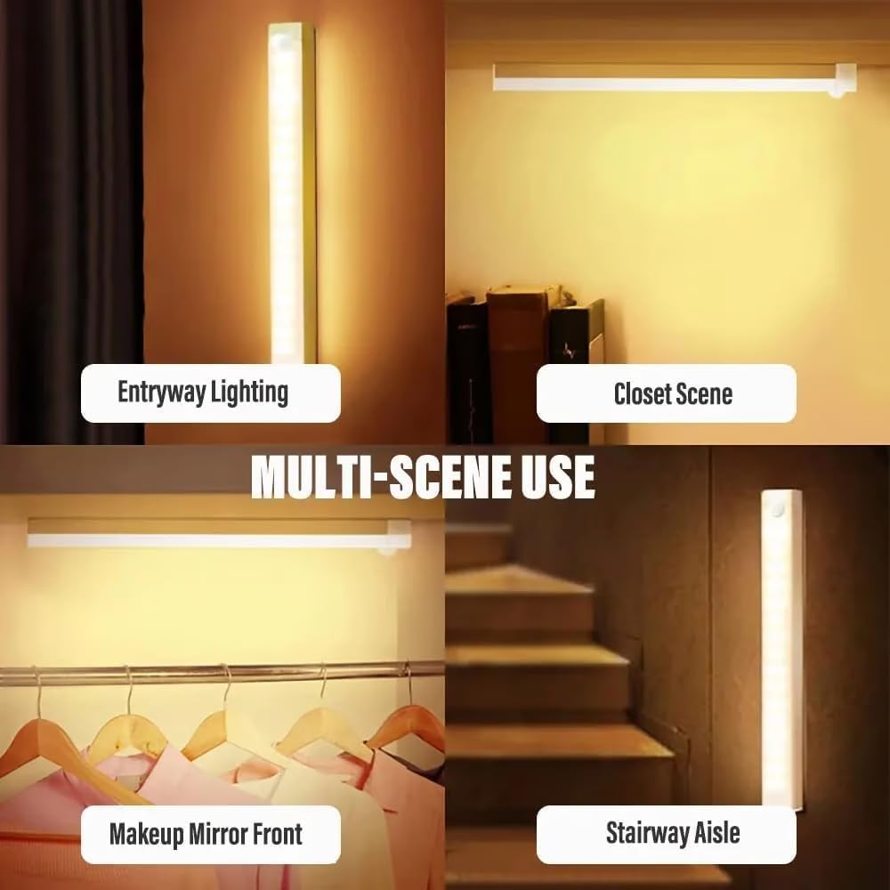 Punch-Free Smart Sensor Magnetic Rechargeable LED Lights, Motion Sensor Light Indoor for Stairs, Wardrobe, Cabinet (2PCS Warm Light,10cm/3.94in)