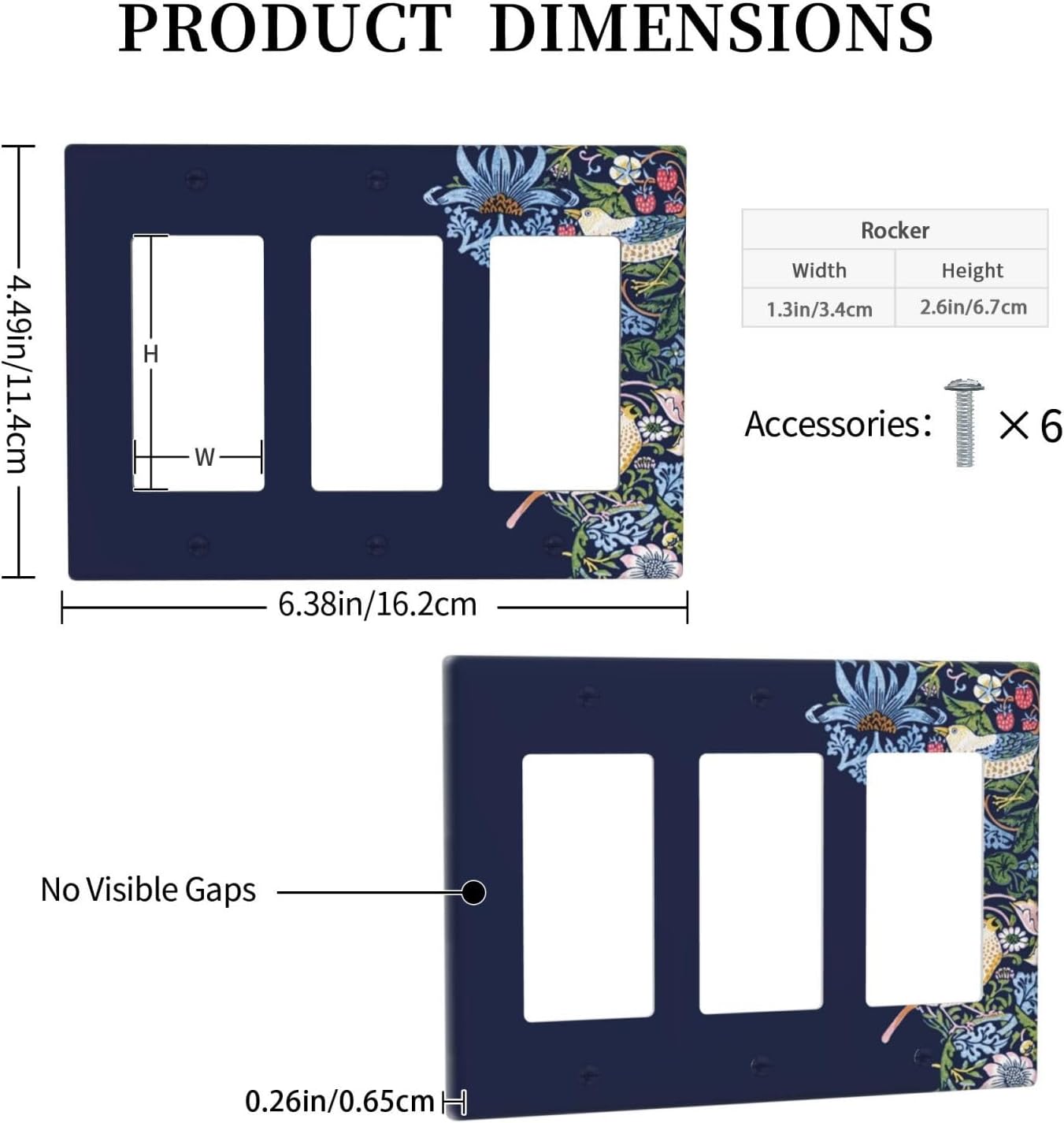 Decorative Outlet Covers Vintage Blue Morris Strawberry Thief Bird Flower 3 Gang Wall Plate Triple Rocker Light Switch Cover Plate Jumbo Electrical GFCI Faceplate