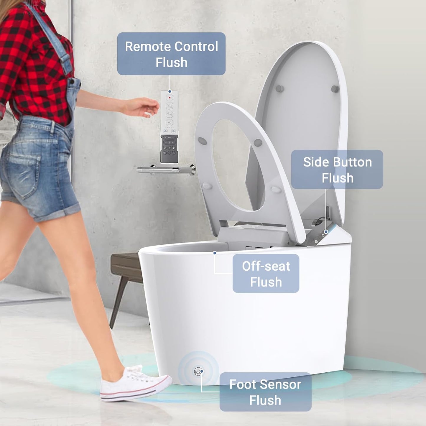 PrecisionAuto One Piece Smart Toilet, Japanese Toilet with Built In Bidet & Remote Control, Integrated Water Tank & Powerful Pump, Heated Seat, Automatic Flush (Foot Sensor, Lid Close), Self Nozzle