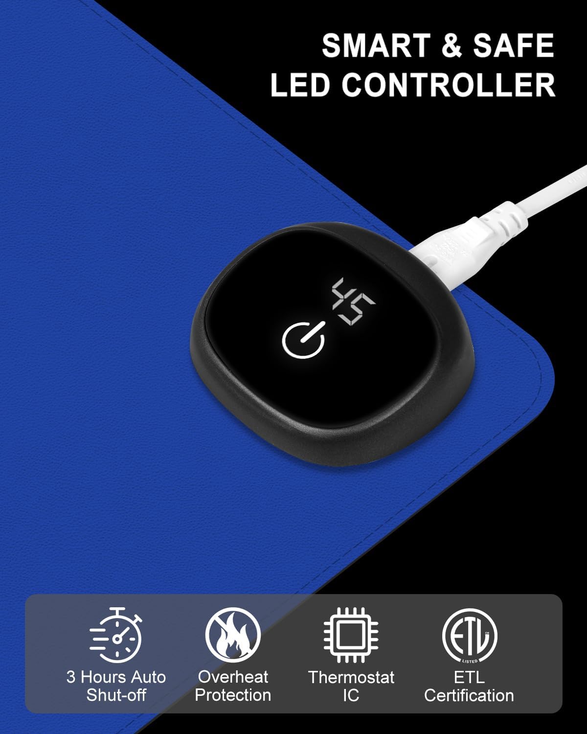 Heated Desk Pad, 23.6" x 14.2" Leather Non-Slip Warm Desk Pad, Large Mouse Mat with 3 Levels Heating & 3 Hours Auto Shut-Off, Hand and Foot Warmer for Office, Home, Navy Blue