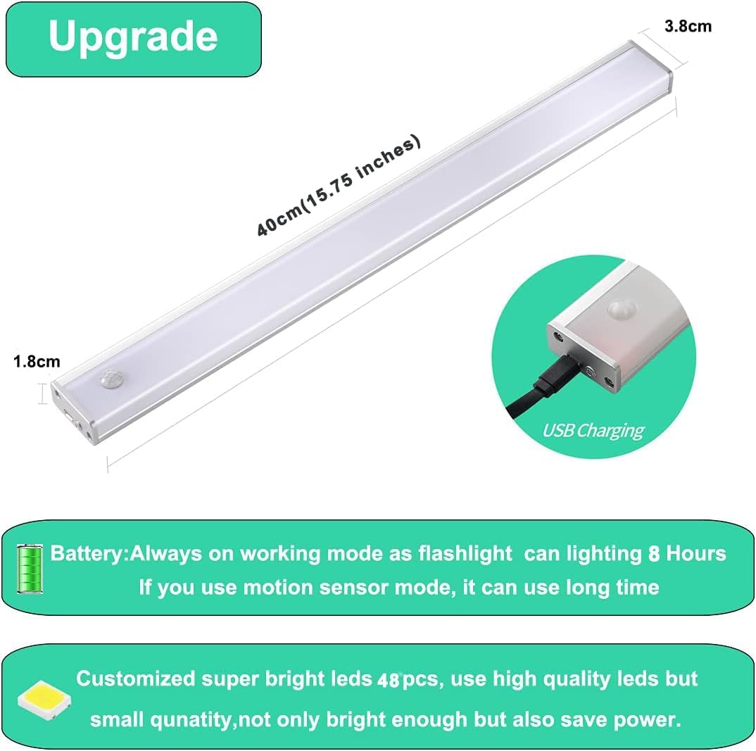 Battery Powered Operated Closet Lights Motion Sensored Activated Rechargeable Under Counter Cabinet Lighting Wireless Indoor Magnetic Lights for Closets,Kitchen,Hallway,Wardrobe,Stairs,Pantry