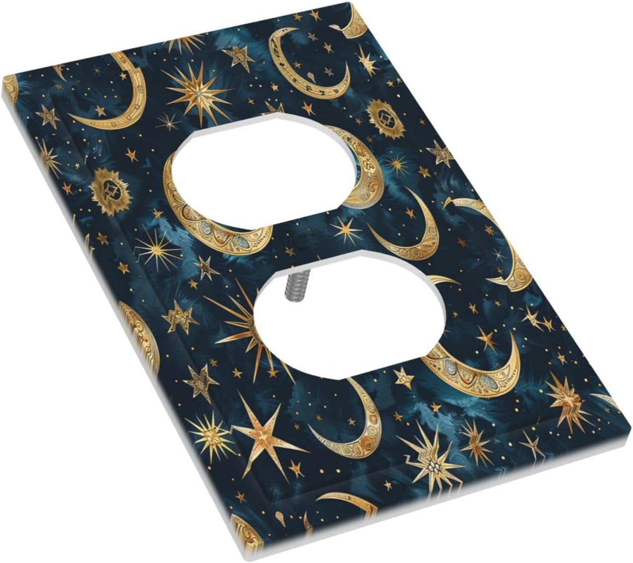 Outlet Covers Modern Abstract Sky Blue Gold Moon Sun Star 1 Gang Duplex Wall Plate Decorative Switch Plates Electrical Receptacle Faceplate Light Switch Cover for Bedroom Kids room Decor