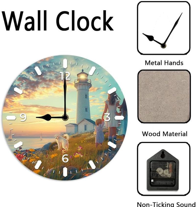 10 in Beach Path -2 Wood Wall Clock – Digital Time Display, Smart Home Compatible for Bedside or Workspace