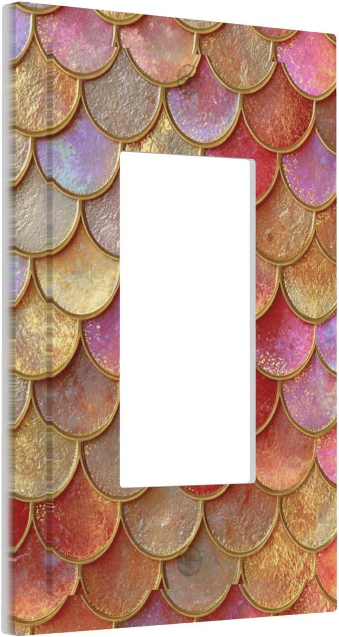 Mermaid Glitter Scale Rainbow Gold Fish Scales Decorative Outlet Covers 1 Gang Single Rocker Light Switch Cover Plate Wall Plates GFCI Faceplate for Bed Room Home Decor