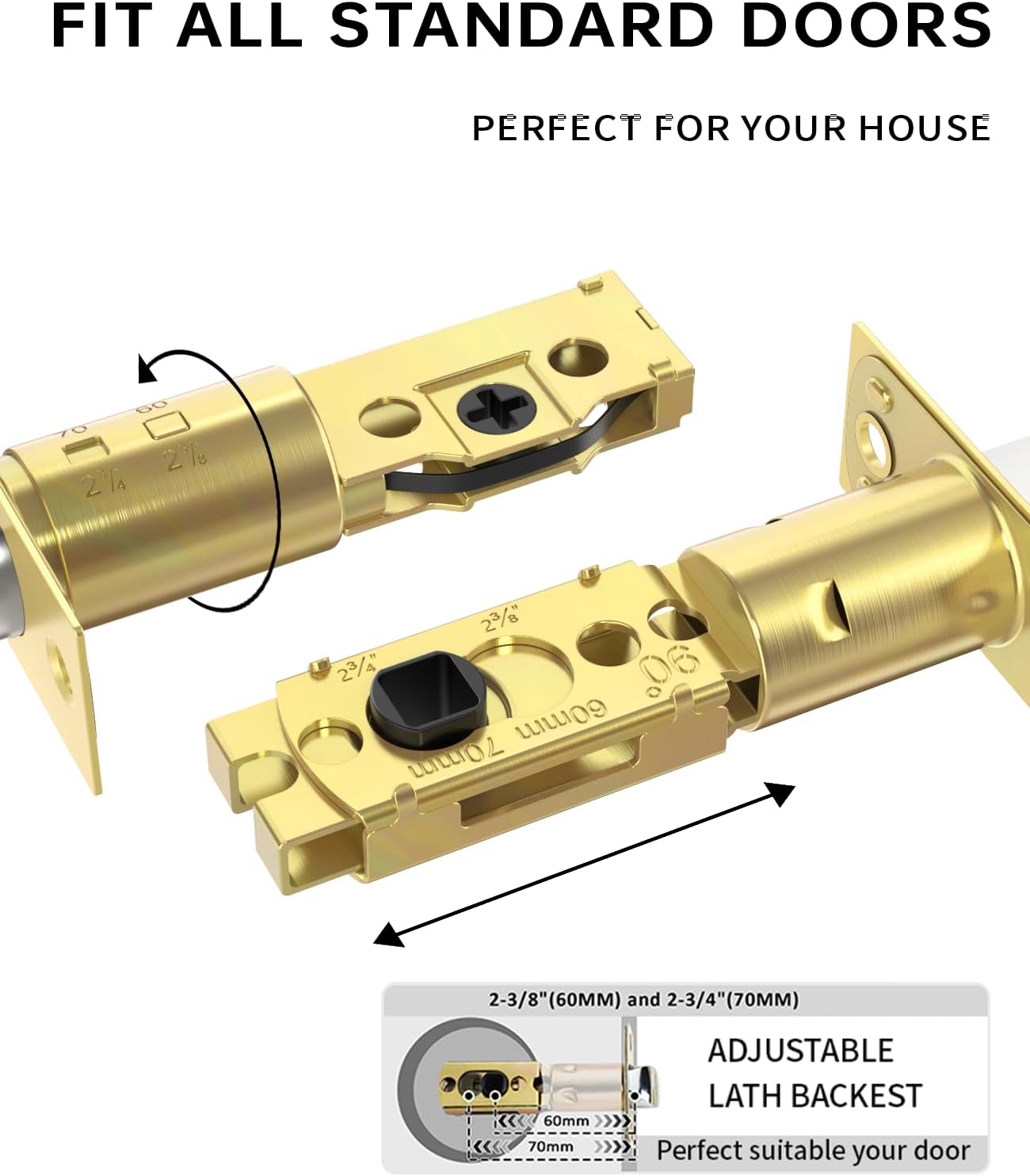Asidrama Premium Gold Zinc-Alloy Front Door Lock Set: Double Cylinder Deadbolt, Heavy Duty Security Handleset for Left/Right Exterior Doors, Universal Entry Locks (2 Pack)