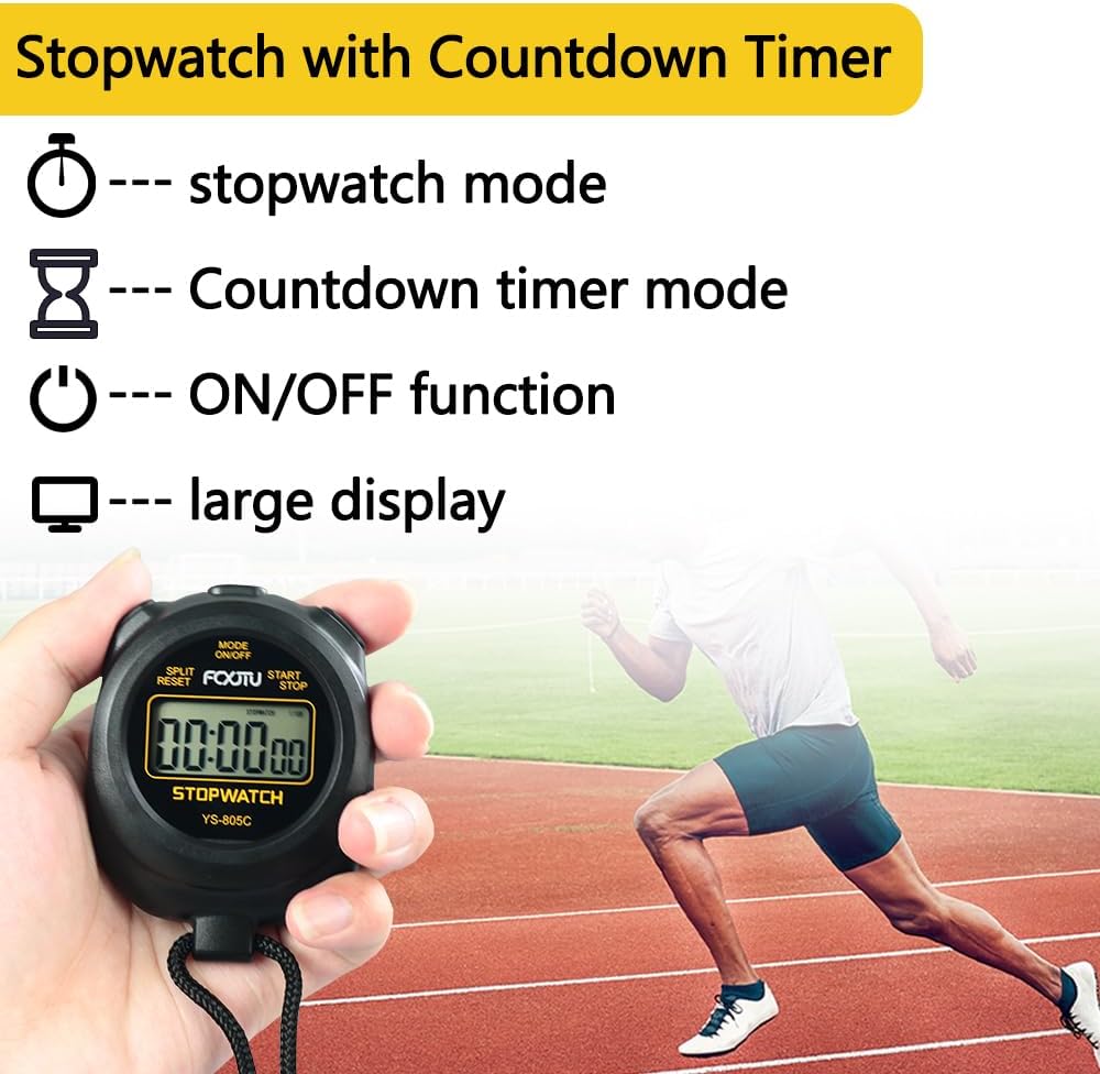 FCXJTU Simple Stopwatch Timer, Single Lap Stopwatch Countdown Timer, No Hourly Beep, On/Off, AAA Battery(Included), Large Display, Easy to Use, Ideal for Kids Sports Coaches Blue