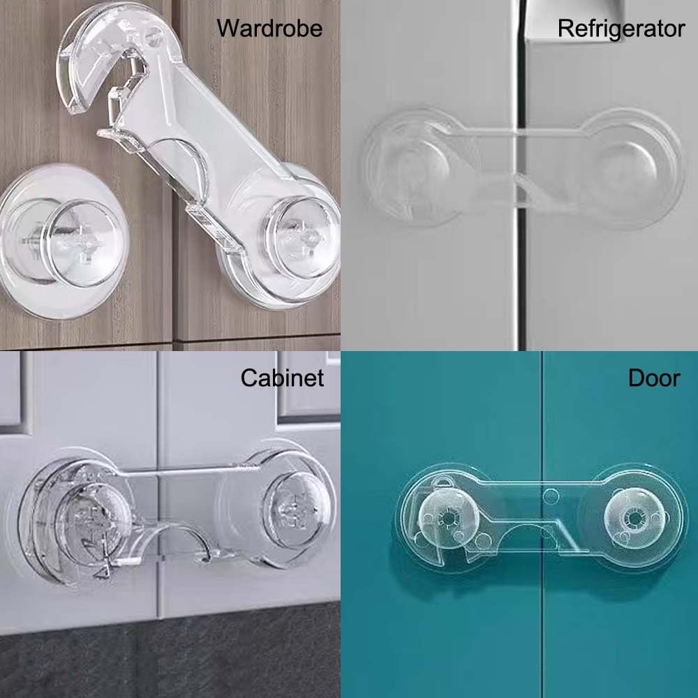 Cabinet Door Locks for Baby Proof and Child Safety, Fridge Locks for Kids,Cabinet Locks with Adhesive for Drawer Cupboards Fridge Oven Closet and Pantry, Childproof Door Latch (Transparent, 5 PCS)