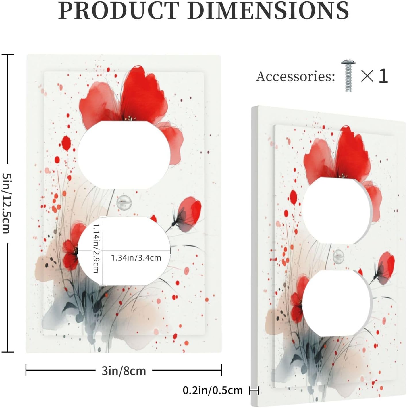 Vintage Watercolor Red Flowers Floral Outlet Covers 1 Gang Duplex Light Switch Cover Wall Plate Decorative Switch Plates Electrical Receptacle Faceplate for Bedroom Bathroom Decor