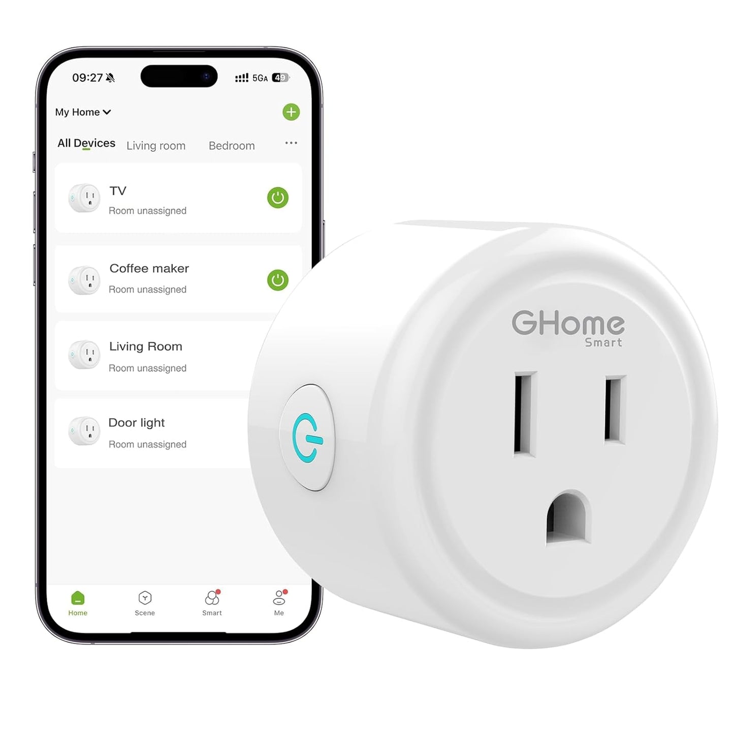 GHome Smart Plug Mini, WiFi Smart Outlet Plug Compatible with Alexa and Google Home, Timer Outlet with APP Control, Smart Plugs Only Supports 2.4GHz Network, No Hub Required, ETL FCC Listed, White