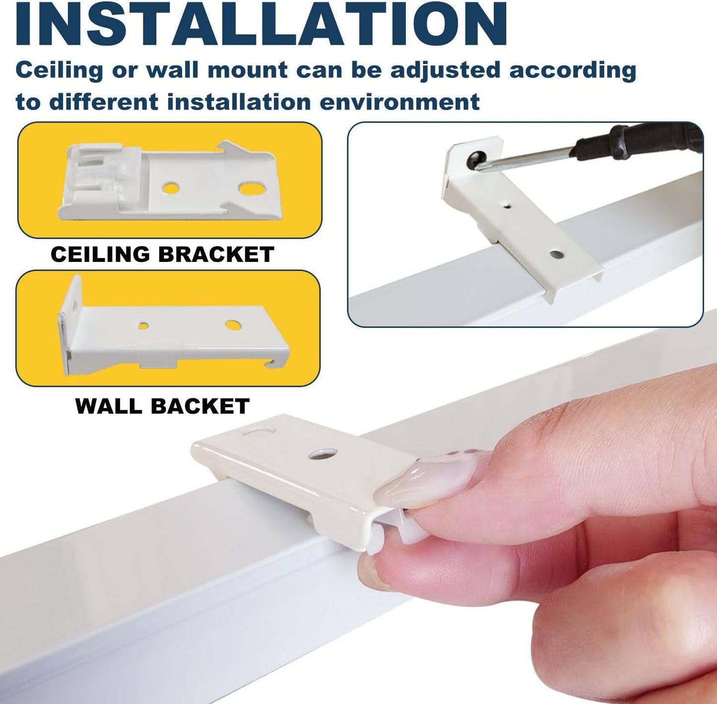 Retractable Curtain Track System, 15.1-16.7ft/181.1-200.8in Ceiling & Wall Mounting Aluminum Heavy Duty Track for Curtains with Silent Rollers, Adjustable Rod Rail for Room Divider/Shower/Living Room