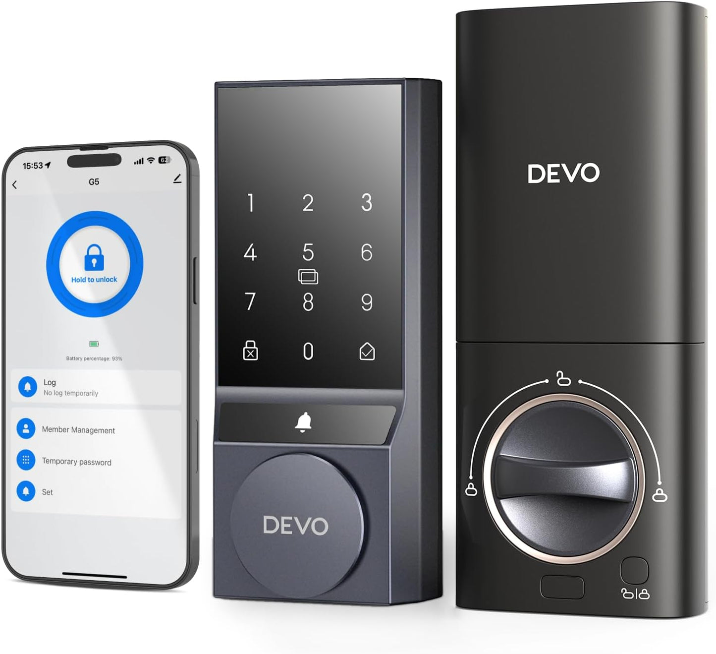 Devo G5 Smart Locks for Front Door, Keyless Entry Door Lock, Deadbolt Smart Lock, App Control, Built-in Wi-Fi, Touchscreen Keypad, 8 Months Battery, IP54 Waterproof, Auto Lock, Easy Installation