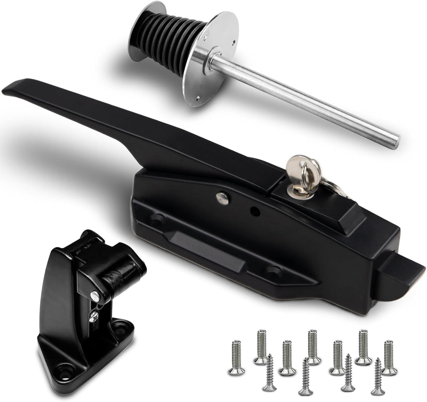 Walk in Cooler Door Closer Complete Latch Kit, Walk in Cooler Door Handle Radial Latch, Offset -1/5 In-3/5 in(Offset) and 5.9" Solid Metal Interior Release Handle（Frosted Black）