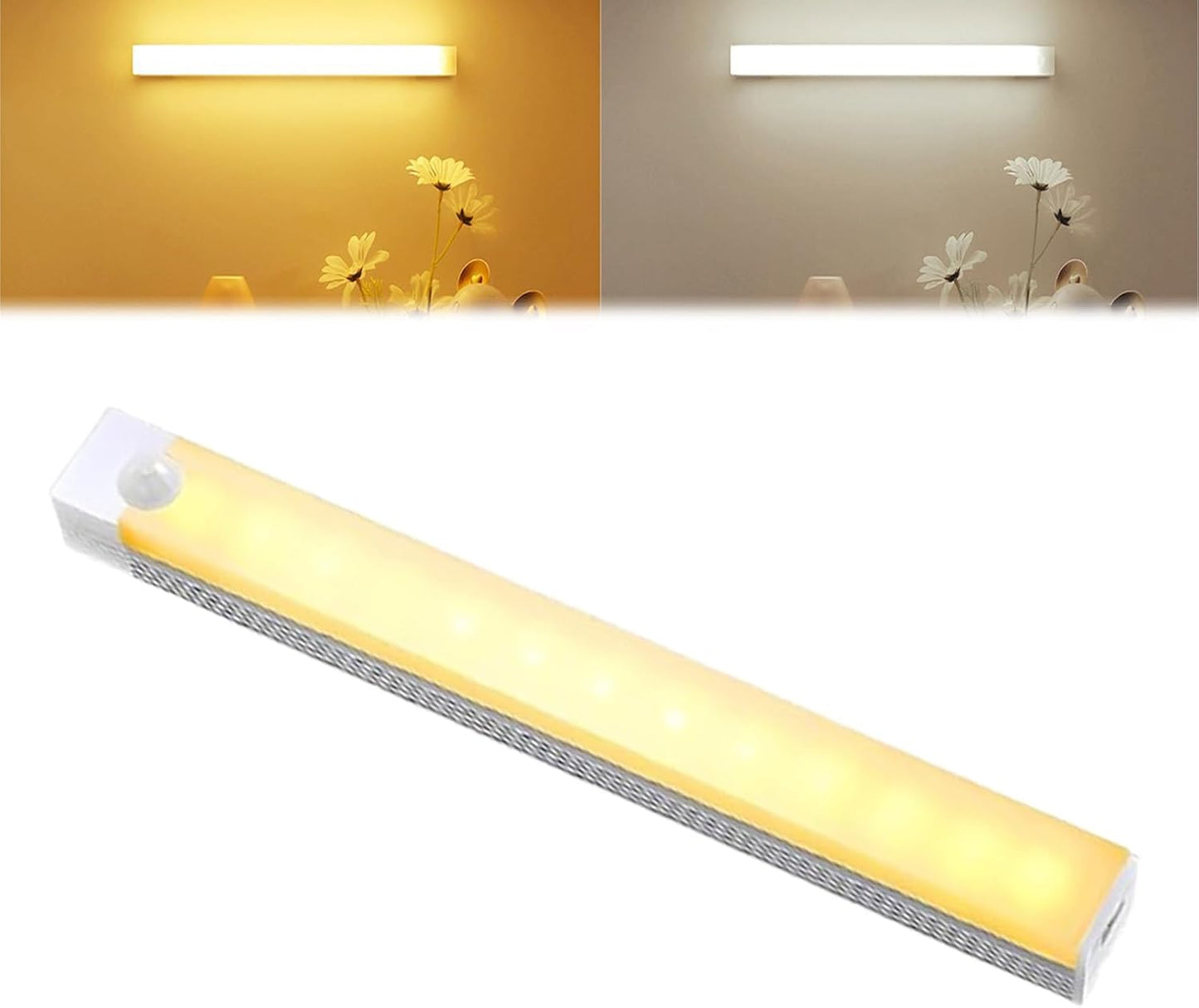 Punch-Free Smart Sensor Magnetic Rechargeable Led Lights, Sensor Magnetic Rechargeable Led Lights, Under Cabinet Lights, for Stairs,Wardrobe,Cabinet (Warm Light, 10cm/3.9in)