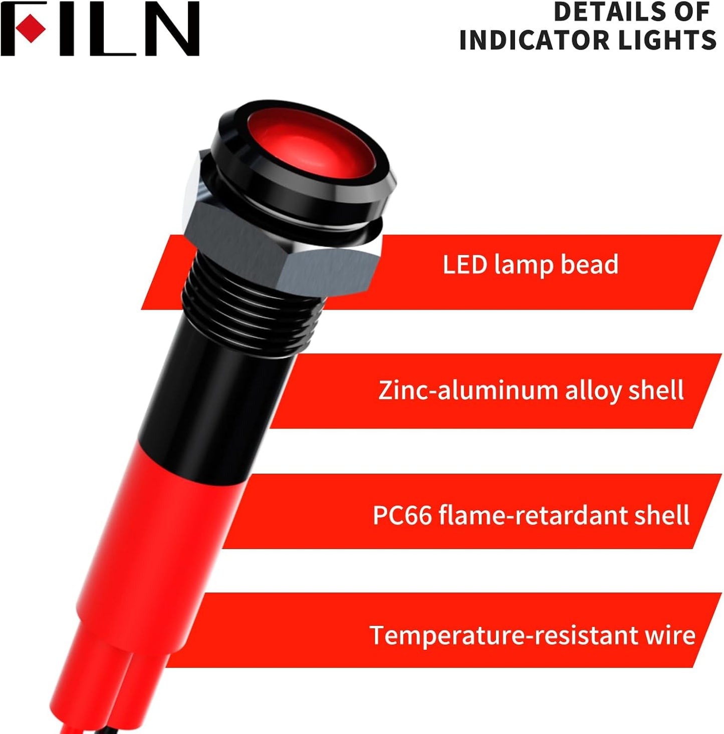 Indicator Light 10pcs 6mm 1/4" AC 12-24V Metal LED Waterproof Signal Lamp Pilot Dash Directional Car Truck Boat with Wire(Red 12V-24V)