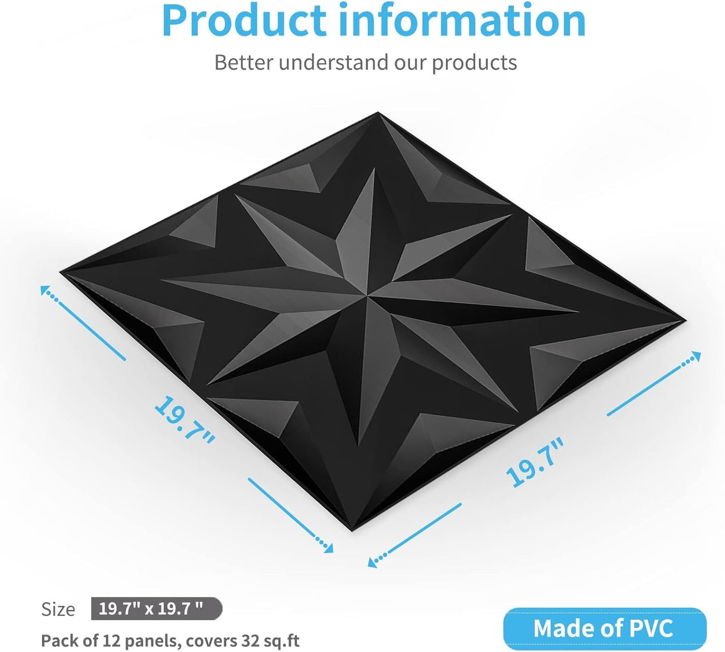 Art3d Decorative 3D Wall Panels Art Petal Pack of 12 Tiles 32 Sq Ft, Black