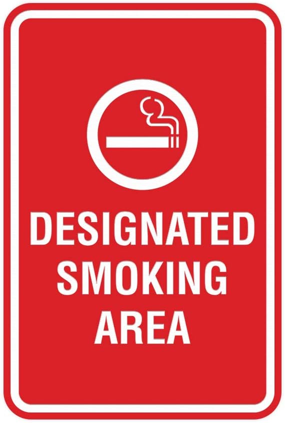 Signs ByLITA Portrait Round Designated Smoking Area Sign with Adhesive Tape, Mounts On Any Surface, Weather Resistant, Indoor/Outdoor Use (Red) - Large 2 Pack