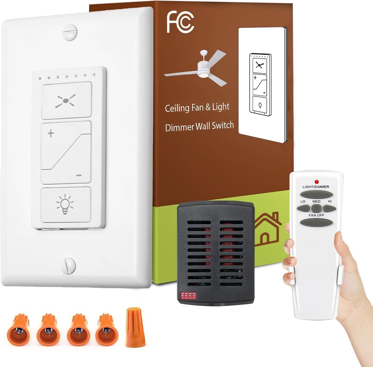 Ceiling Fan Remote Control Kit, Universal Ceiling Fan Remote Control and Light Switch, Ceiling Fan Wall Switch UC9050T, Fan Remote Control Kit Compatible with Hampton Bay Harbor Breeze Hunter