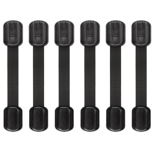 Child Safety Strap Locks (6 Packs) Baby Lock for Drawers, Refrigerators, Dishwashers, Toilet Seats, Cabinets, Ovens, Trash Cans, etc. Easy to Install, No Drilling Required, 3M Adhesive Pads (Black)