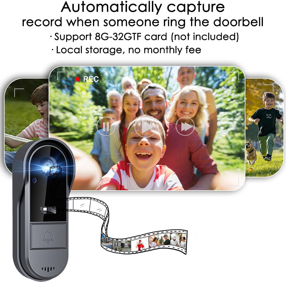 Doorbell Camera Wireless with Monitor for Apartment, Timbre con Camara 1080P No Subscription/App/WiFi Needed,Waterproof Door Bell Video Intercom 2-Way Talk, 170° View Angle Timbre con Camara