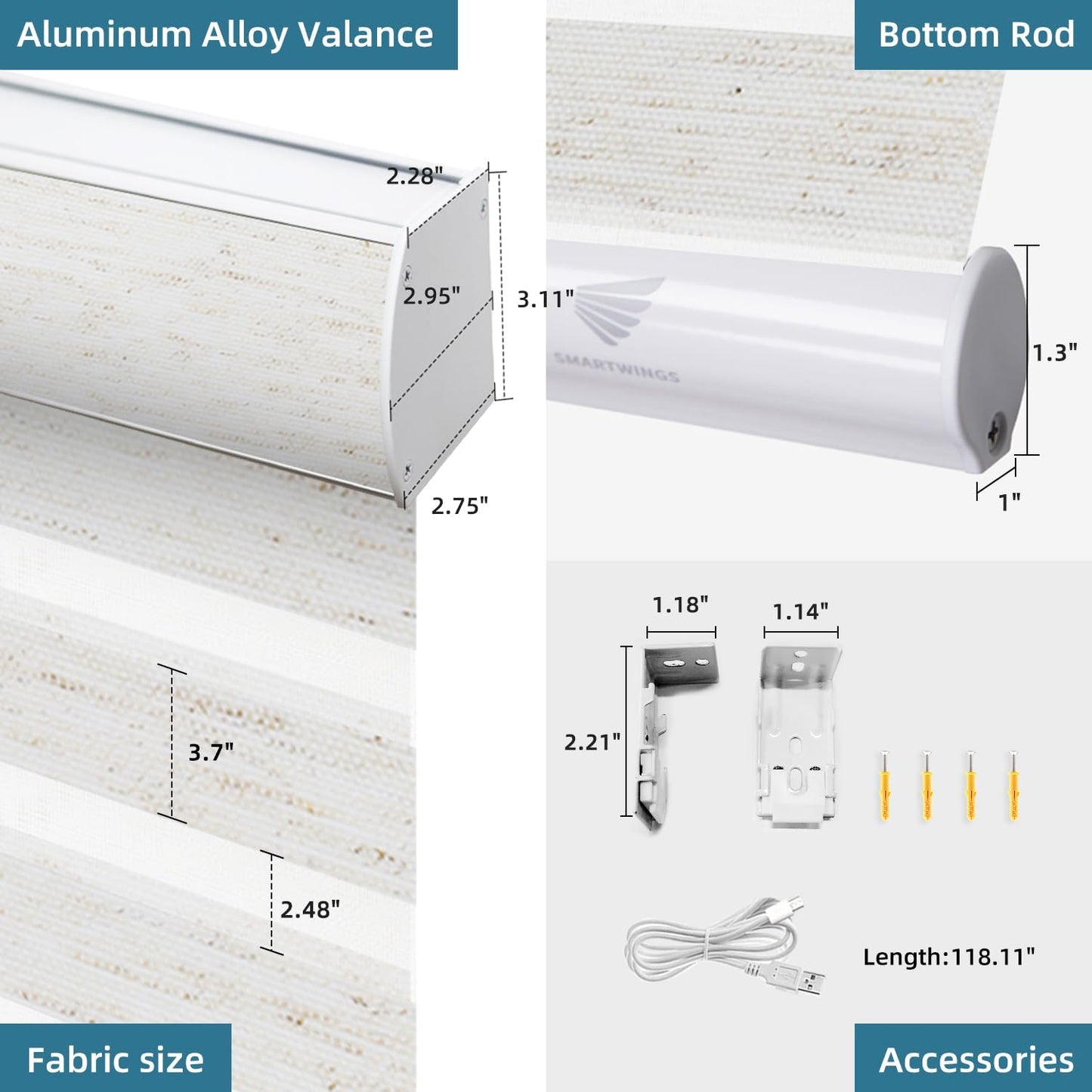 SmartWings Motorized Zebra Shades with Valance Work with Alexa Thread Homekit Z-Wave Google Home, 85% Blackout Light Filtering Day Night Sheer Blinds Remote Control, Customized 16"-110"W, Linen White