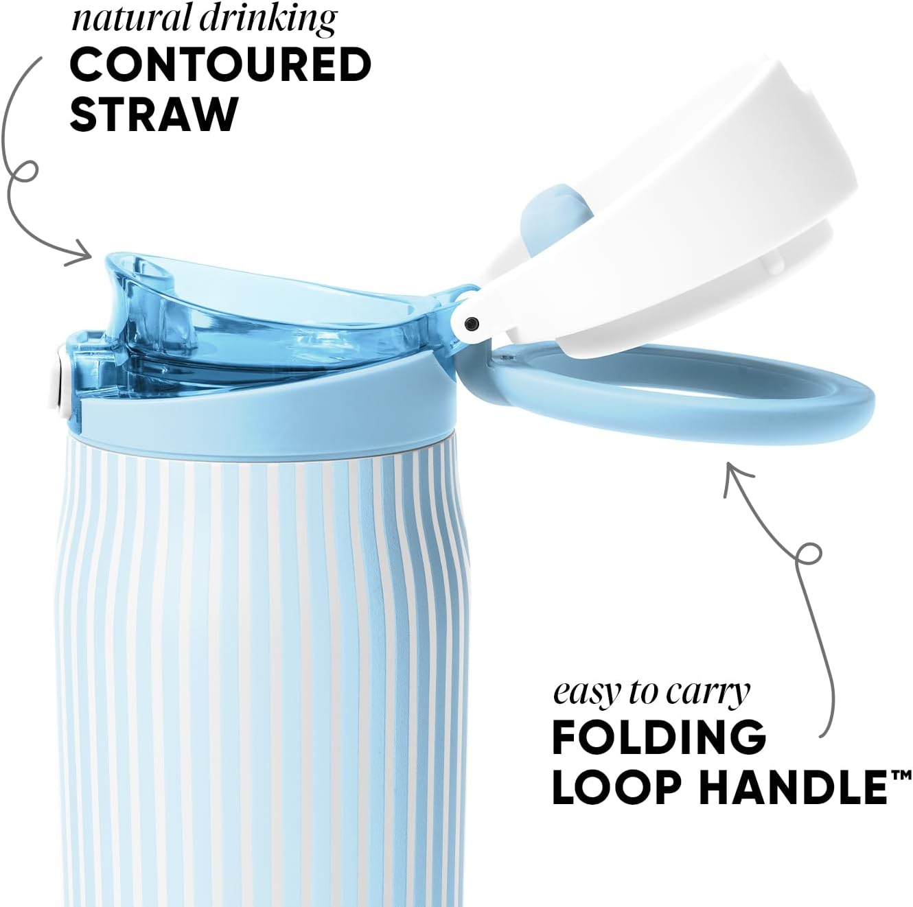 Simple Modern Mesa Loop Water Bottle with Covered Straw and Handle | 30oz Cup Holder Friendly Insulated Stainless Steel Bottles for Travel, Sports and School | Seaside Stripes