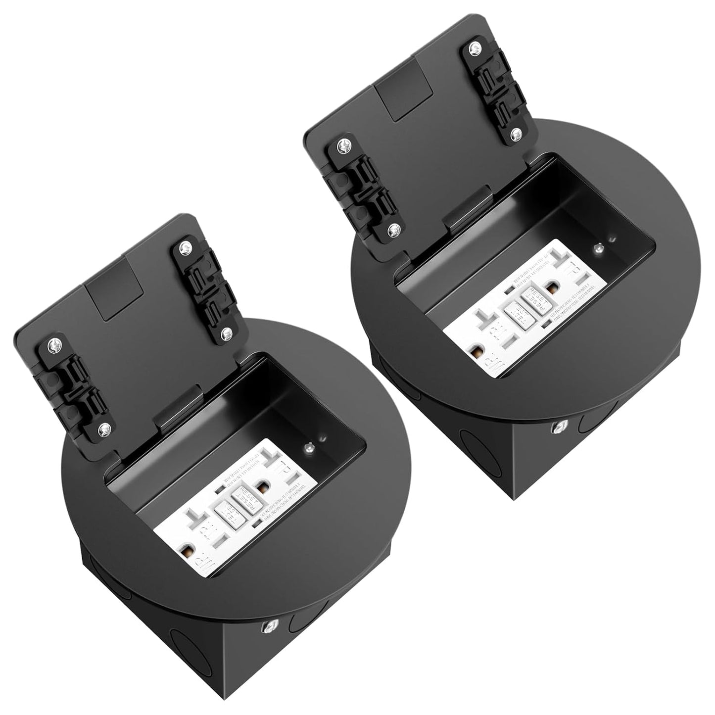 Vagueior Recessed Floor Electrical Outlet Kit, Circular Hidden Duplex GFCI Outlet,20A Tamper-Resistant Receptacle Outlet，Waterproof Electrical Outlet Covcer Box, UL Certified,Black（2 Pack