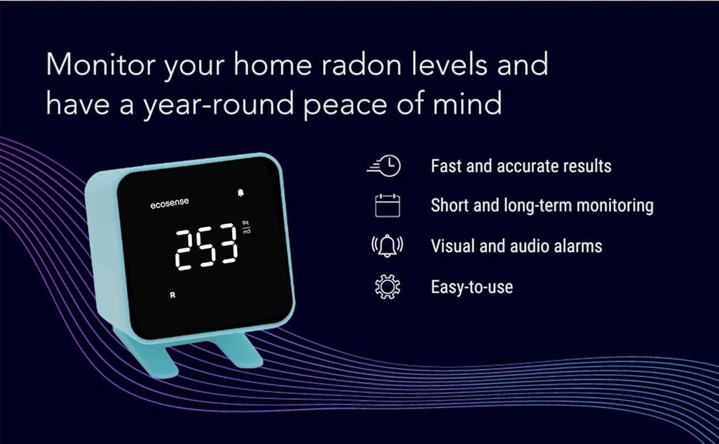 Ecosense EB100 EcoBlu, Home Radon Detector, Capture & Display Results Every 10 Minutes, Short & Long-Term Continuous Monitoring, Easy to Use