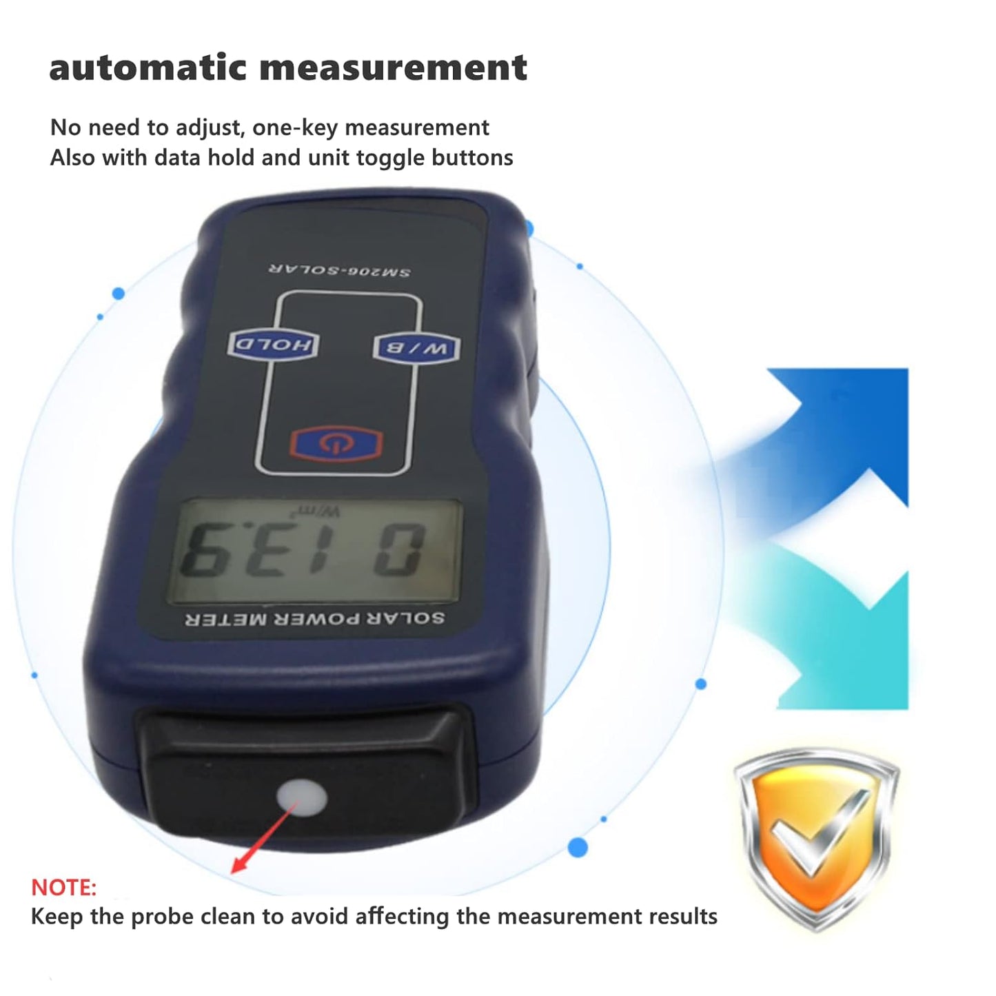 Digital Solar Power Meter, Sun Light Energy Measuring Tester for Testing Car Window Performance, Handheld Portable Sunlight Intensity Meter, W/m2 Meter