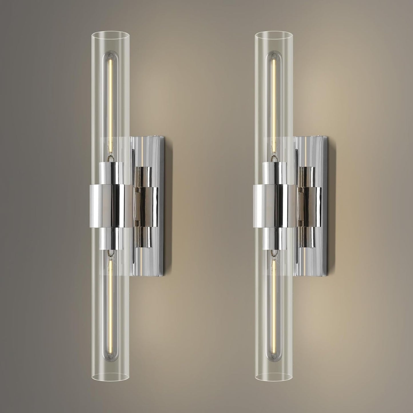 YUYI Nickel Wall Sconces Set of Two, 22.8'' Indoor Sconces Wall Decor Set of 2 with Clear Glass Shade, Bathroom Vanity Wall Lights for Bathroom Living Room Bedroom Hallway Fireplace Staircase