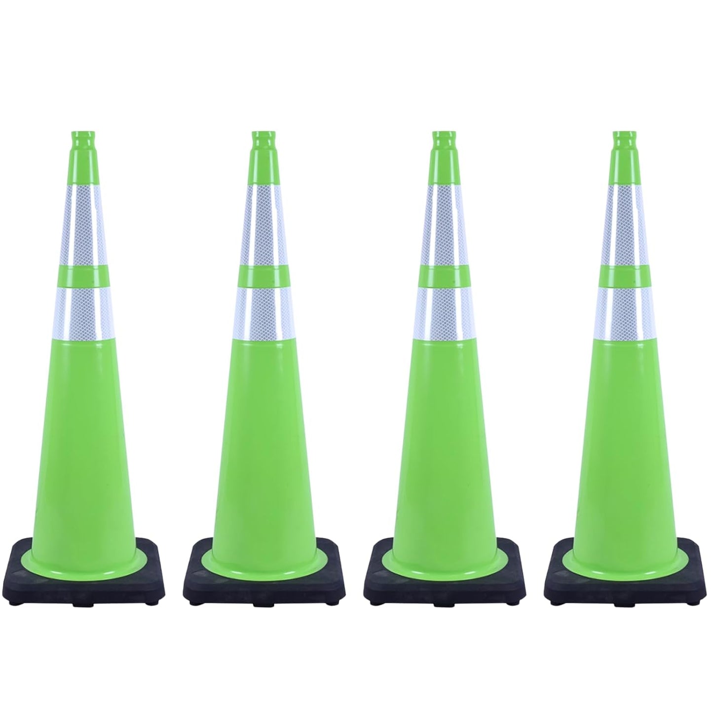 4 Pack 36 Inch Green PVC Traffic Cones Black Base Stable Large Size, Highway Traffic Outdoor Construction Safety Warning Cones (4, Green, 36 Inch)