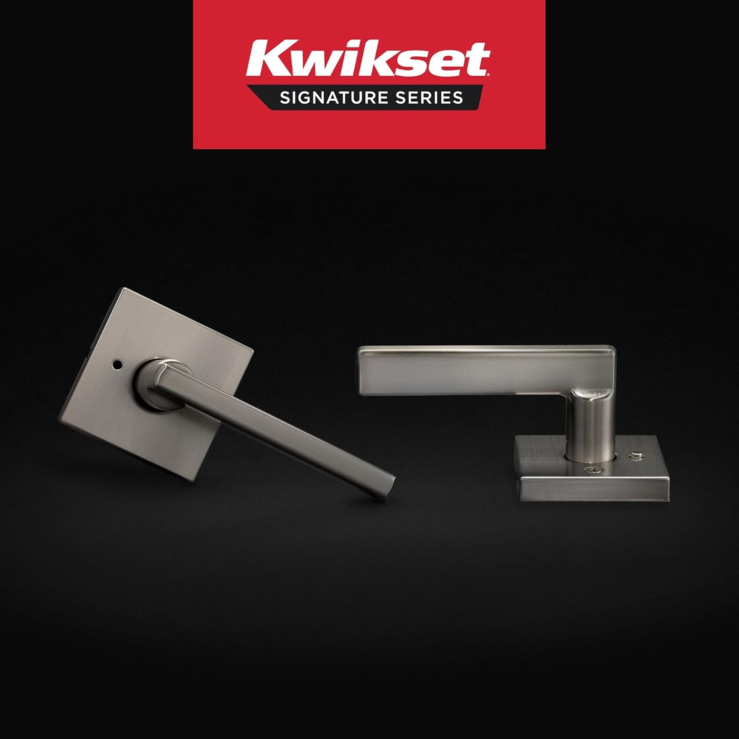 Kwikset Halifax Interior Privacy Door Handle with Lock, Door Lever For Bathroom and Bedroom, Satin Nickel Reversible Keyless Push Button Lock Door Lever, with Microban Protection