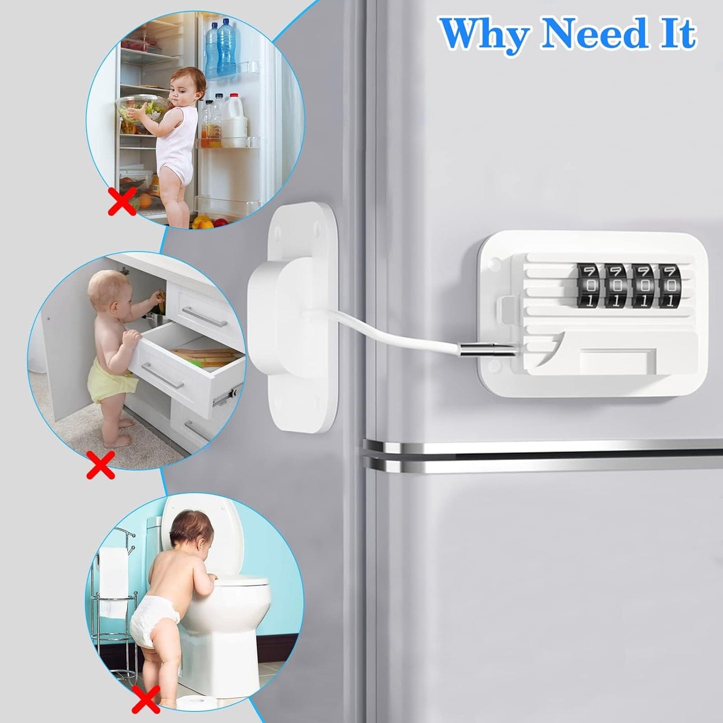 2025 New Refrigerator Locks with Combination - Child Proof Fridge Locks for Kids and Aldult with 4 Code, Cabinets Safety Door Lock for Freezer and Drawers, Windows - No Tools Need or Drill (Patent)