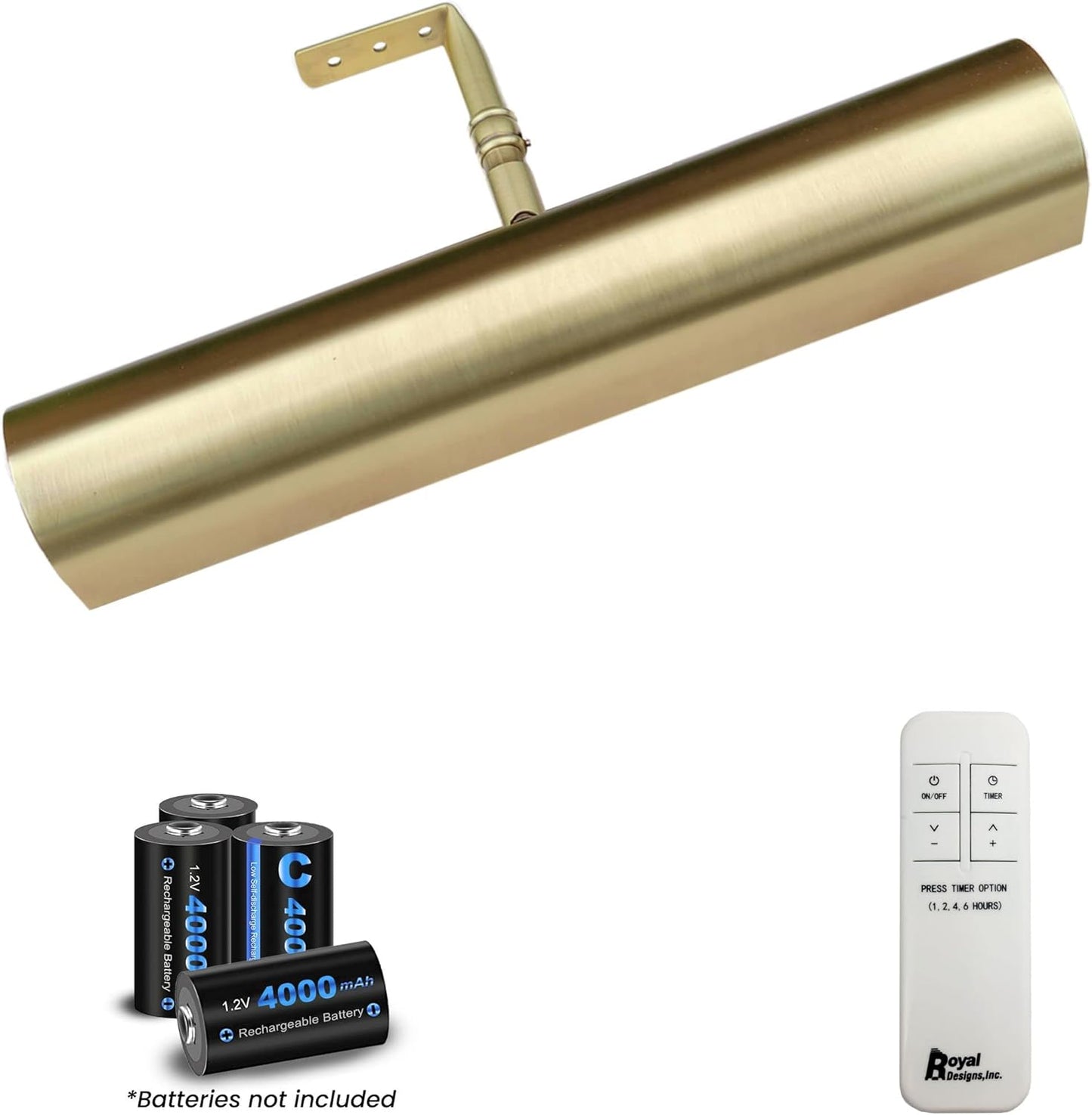 Royal Designs, Inc. Cordless Remote Control LED Picture Light, Dimmable with Timer Function, Brushed Satin Brass, 10.75 Inches, 2 Pack