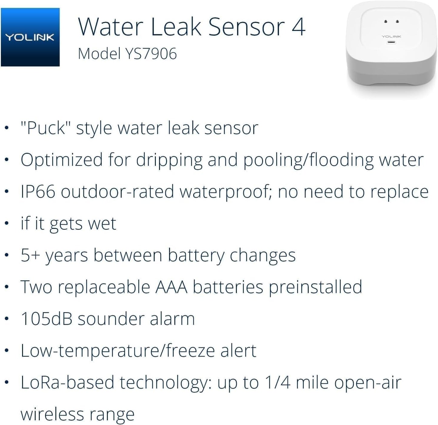 YoLink Water Leak Starter Kit: Hub + 2 Leak Sensor 4 (105 dB Siren), LoRa Long-Range, App/SMS/Email Alerts, D2D Offline, 2 AAA Up to 5-Year Battery, Compatible with Alexa/IFTTT/Home Assistant