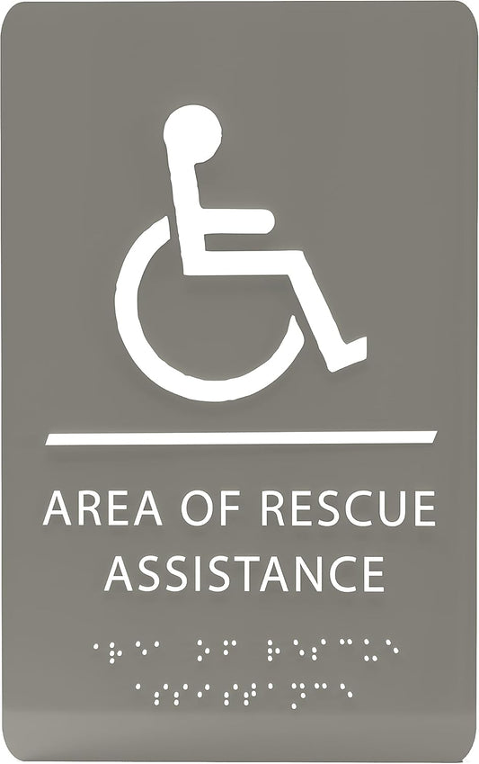 6" X9" Area of Rescue Assistance Sign - ADA Compliant Tactile Graphics Grade 2 Braille Text Signs| Sign for Shopping Malls, Offices, Hotels, Schools, Apartments, and Restaurants