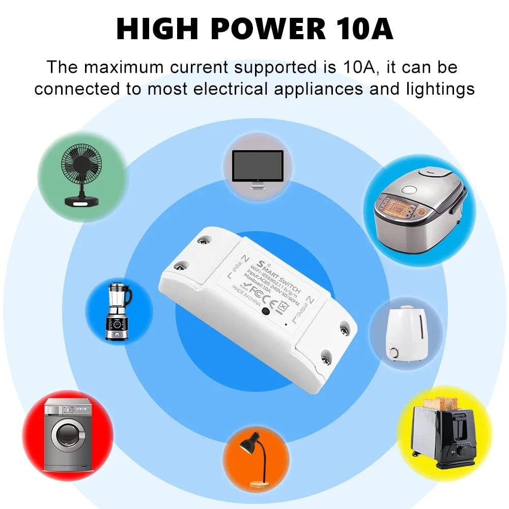 Eversecu WiFi Smart Light Switch 10A Mini DIY Breaker Module, Control by Smart Life/Tuya App, Compatible with Google Home/Alexa Echo(4 Pack)