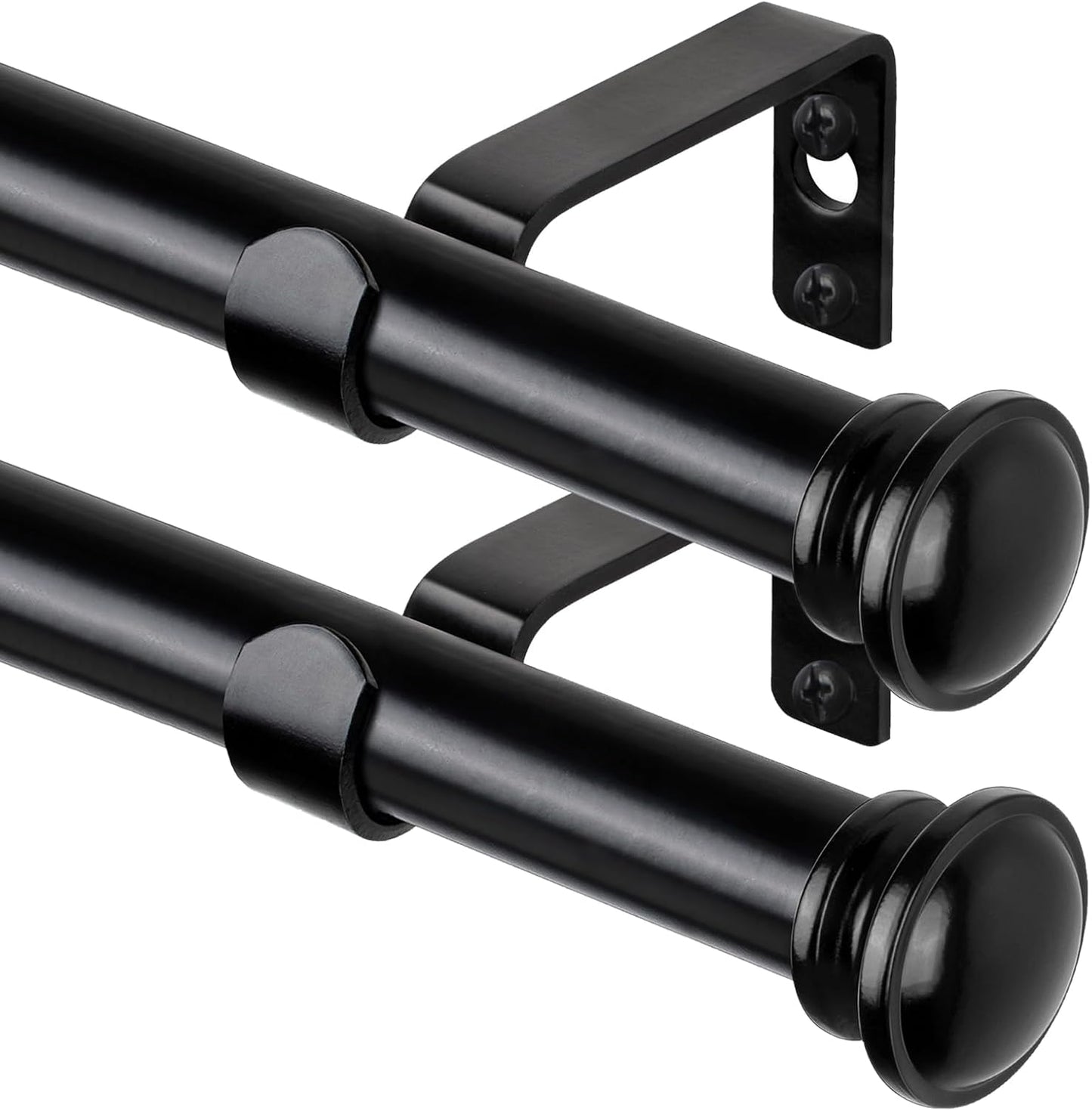 TONIAL 2 Pack Curtain Rods for Windows 48 to 84 Inch, Telescoping Splicing 3/4 Inch Single Rods for Windows Decorative Drapery Rod 32 to 86 with Small Finial, Black