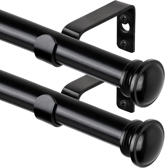 TONIAL 2 Pack Curtain Rods for Windows 48 to 84 Inch, Telescoping Splicing 3/4 Inch Single Rods for Windows Decorative Drapery Rod 32 to 86 with Small Finial, Black