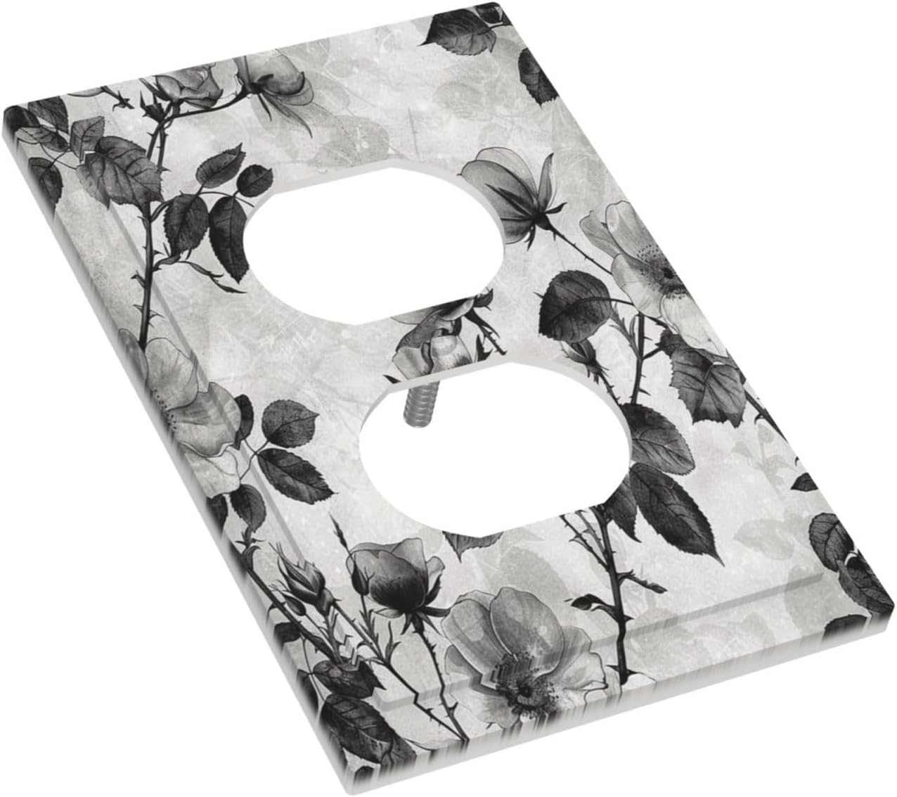 Outlet Covers Black Breezy Watercolor Garden Floral 1 Gang Duplex Wall Plate Decorative Switch Plates Electrical Receptacle Faceplate Light Switch Cover for Bedroom Home Decor