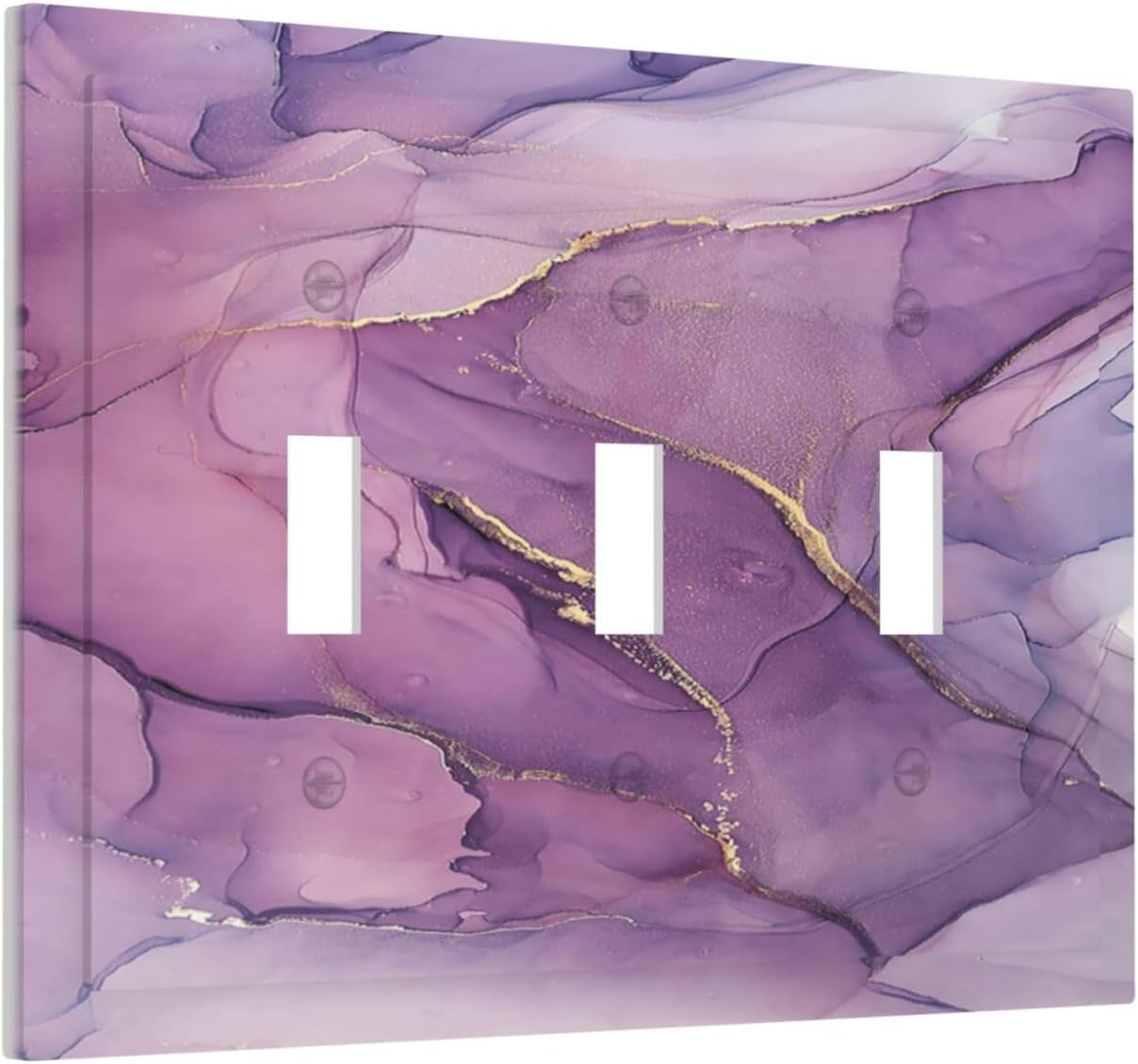 Decorative Switch Plates Purple Marbling Golden Line 3 Gang Wall Plate Triple Toggle Light Switch Cover Faceplate Electrical Wall Panels for living Room Bathroom Decor