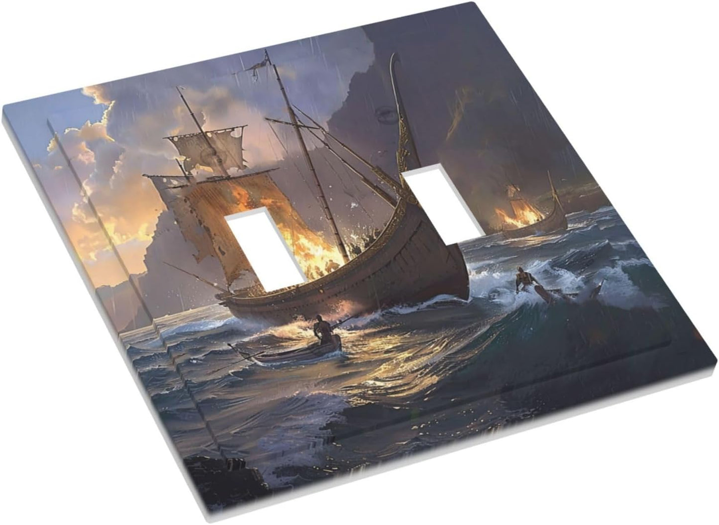 Decorative Switch Plate Covers Medieval Vintage Sailing Adventure Sailings Ocean Waves 2 Gang Double Toggle Light Switch Cover Plate Electrical Wall Plate Outlet Cover for Bedroom Cabin Decor